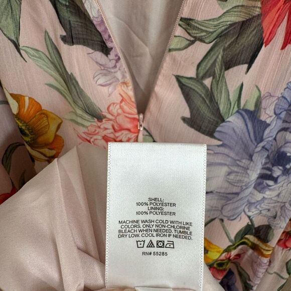 Express Pink Floral Spring Chiffon Tie Strap Tiered Dress Small NWT - Picture 9 of 9